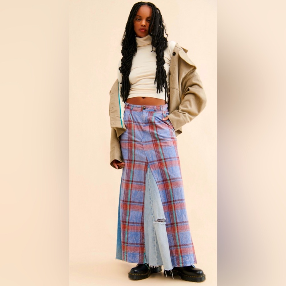 Anthropologie X Tricia Fix Denim and Plaid Skirt